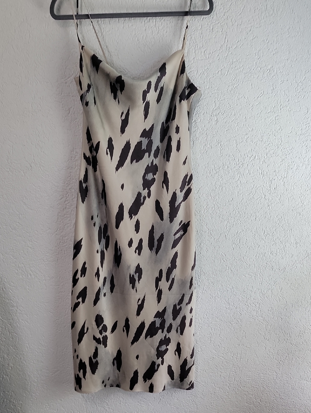 Express Neutral Slip Midi Dress with Black Animal Spots